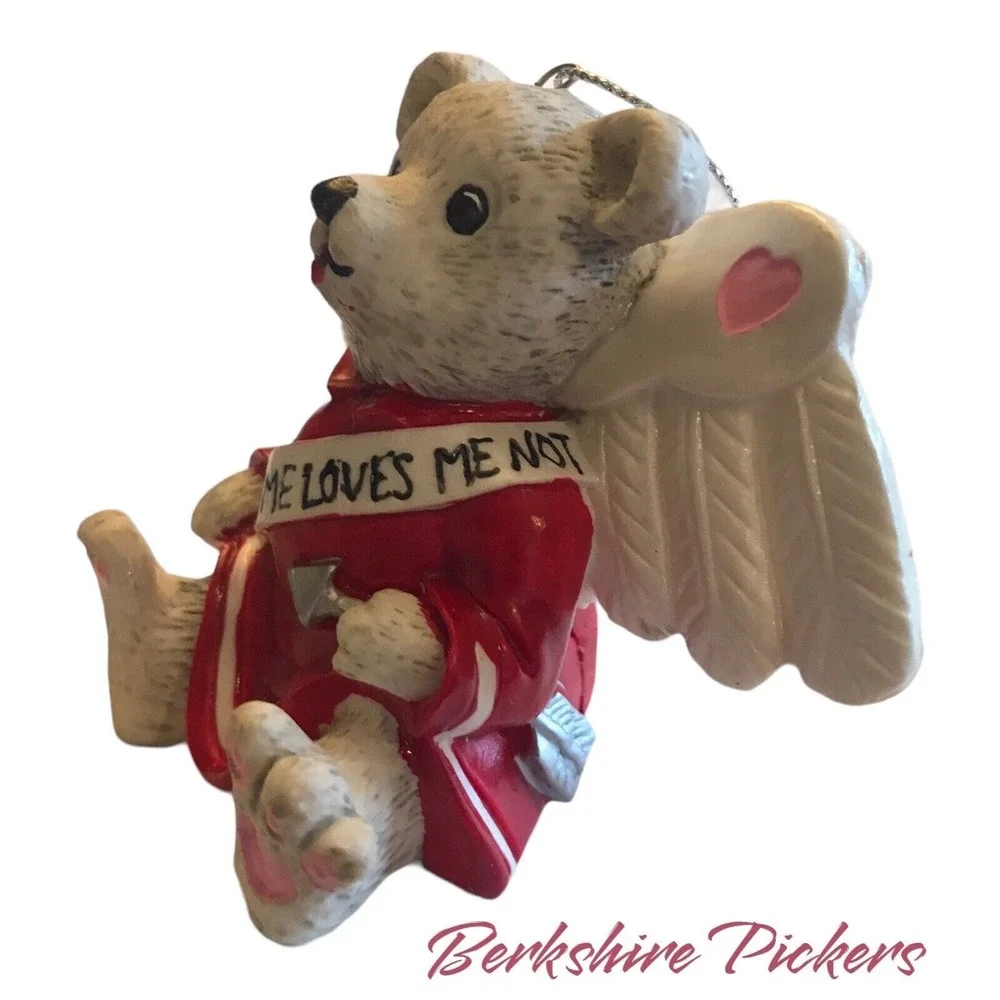 Teddy Bear‎ angel Ornament Figurine 1997 Cupid with Arrows Loves Me Loves Me Not
